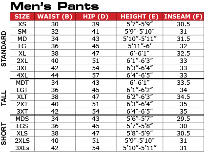 Cortech Pants Sizing Chart